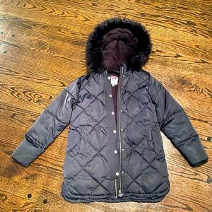 Appaman Long Puffer Coat, Sherpa-Lined, sz 12, detachable fur hood, Black